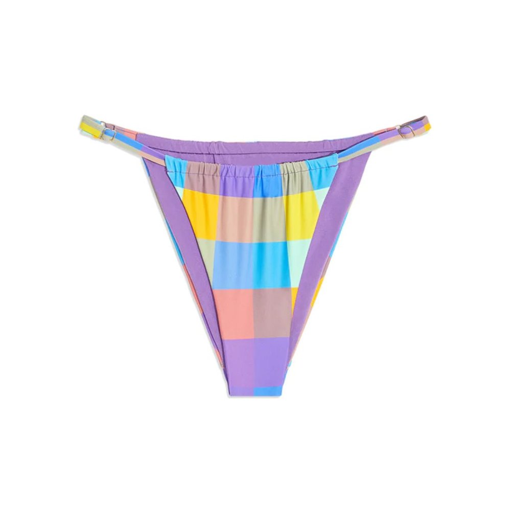 WeWoreWhat Adjustable Ruched Oversized Gingham Bikini Bottom